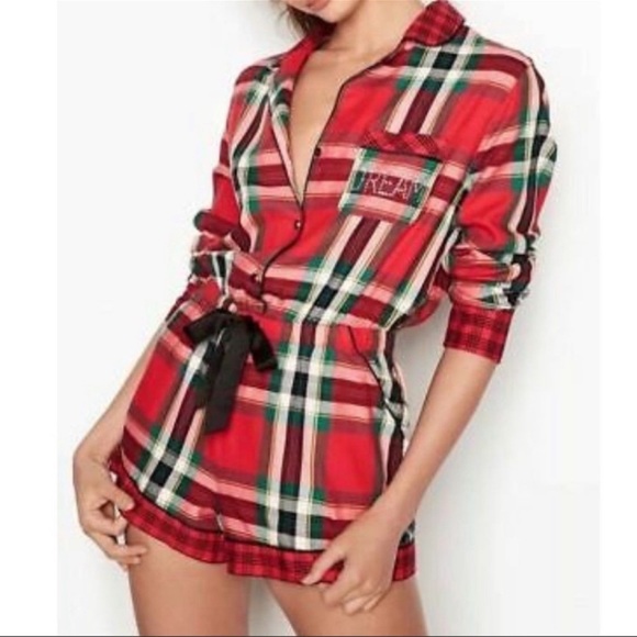 Victoria’s Secret Red Plaid Flannel Romper Pajamas small - Picture 9 of 9